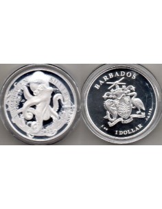 2022 Barbados Moneda 1 onza Pulpo Caribbean