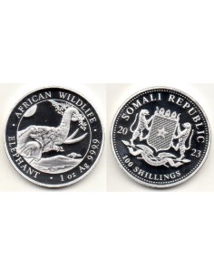 2023 Somalia 100 Shillings, 1 onza de plata Elefante