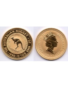 Moneda 1990 Australia 100 Dolares Oro Nugget/Canguro