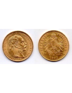 1892 Austria - 8 Florines/20 Francos - Francisco José - Moneda oro