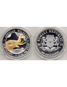 2023 Somalia 100 SHILLING onza plata African ELEFANTE Dorada