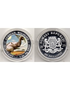 2023 Somalia 100 SHILLING onza plata African ELEFANTE Coloreada
