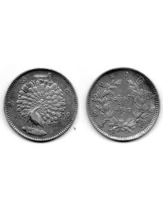 1852 Birmania Myanmar 1 Kyat (rupia) Pavo Real Moneda de Plata