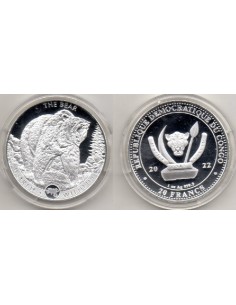 2022- Congo 1 onza de plata - 20 Francs The Bear