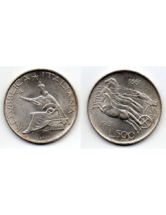 1961 Italia 500 LIRAS- Moneda plata