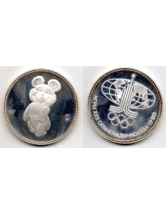 Medalla de plata Mascota Olimpiada Moscu 1980 Oso Pardo