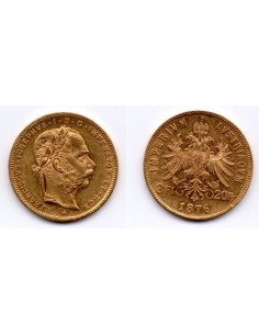 1876 Austria - 8 Florines/20 Francos - Francisco José - Moneda oro