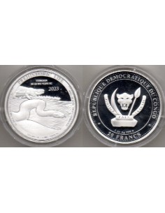 2023- Congo 1 onza de plata - 20 Francs Titanoboa