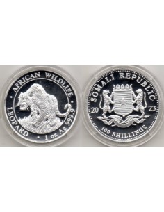 2023 Somalia 100 Shillings, 1 onza de plata Leopard