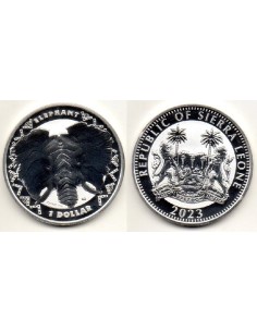 2023 - República de Sierra Leona 1 Dollar 1 onza de plata - Elefante