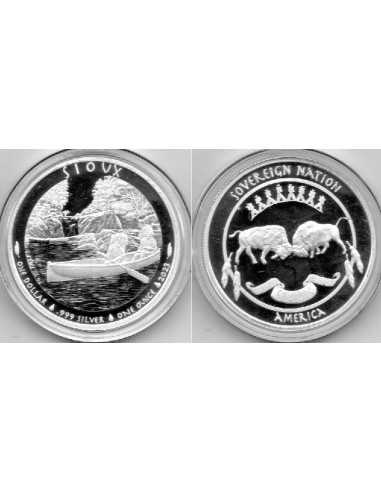 2023 EEUU 1 Dollar de Plata - 1 onza Jefe Indio Sioux en Canoa
