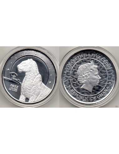 2022- Ghana 5 Cedis, 1 onza de plata - Leopardo