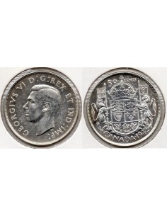 1942 - Canadá 50 CENTS. Georgius VI, Moneda de plata