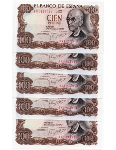 1970 - 5 BilleteS 100 pesetas España - Falla SC