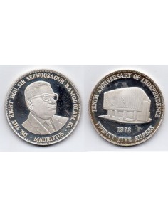 1978 Islas Mauricio 25 Rupees plata Proof