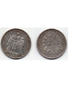1874 A - Francia - Moneda de plata - 5 Francos. / Hércules