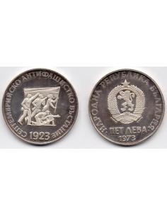 1973 Bulgaria 5 Leva Moneda de plata - Sublevación