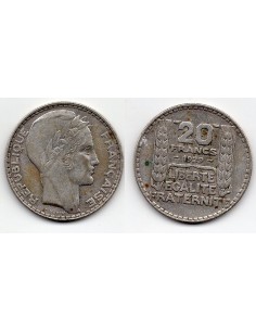 1929 - FRANCIA , 20 Francos DE PLATA