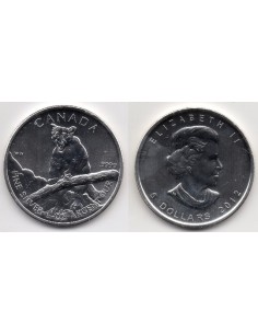2012- Canadá. 5 dólares, 1 onza de plata - Pantera