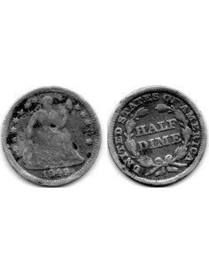 1849, EEUU 1/2 Dimer Libertad sentadade plata