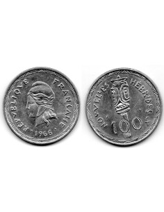 1966 Nouvelles Hebrides Moneda 100 Francs de Plata