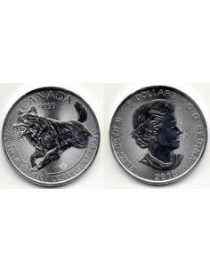 2018- Canadá. 5 dólares, 1 onza de plata- Lobo