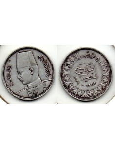1937 Egipto 5 piastras moneda plata