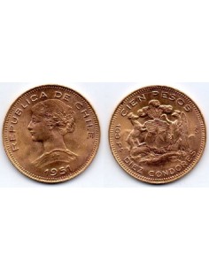 1951 Chile. 100 pesos/ 10 Condores de Oro