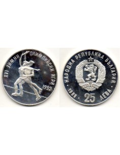 1989 Bulgaria 25 Leva Olimpicos Invierno Moneda de plata