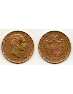 1877 25 Pesetas Oro Alfonso XII - DE M