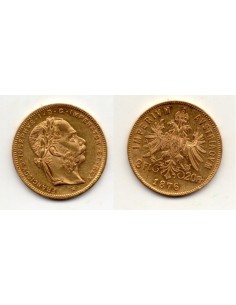 1876 Austria - 8 Florines/20 Francos - Francisco José - Moneda oro