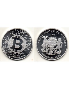 2022- Tchad 1 onza de plata - 5000 Francs Bitcoin